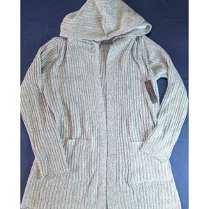 No Boundaries Gray Hooded Open Front Long Cardigan Sweater Medium NEW